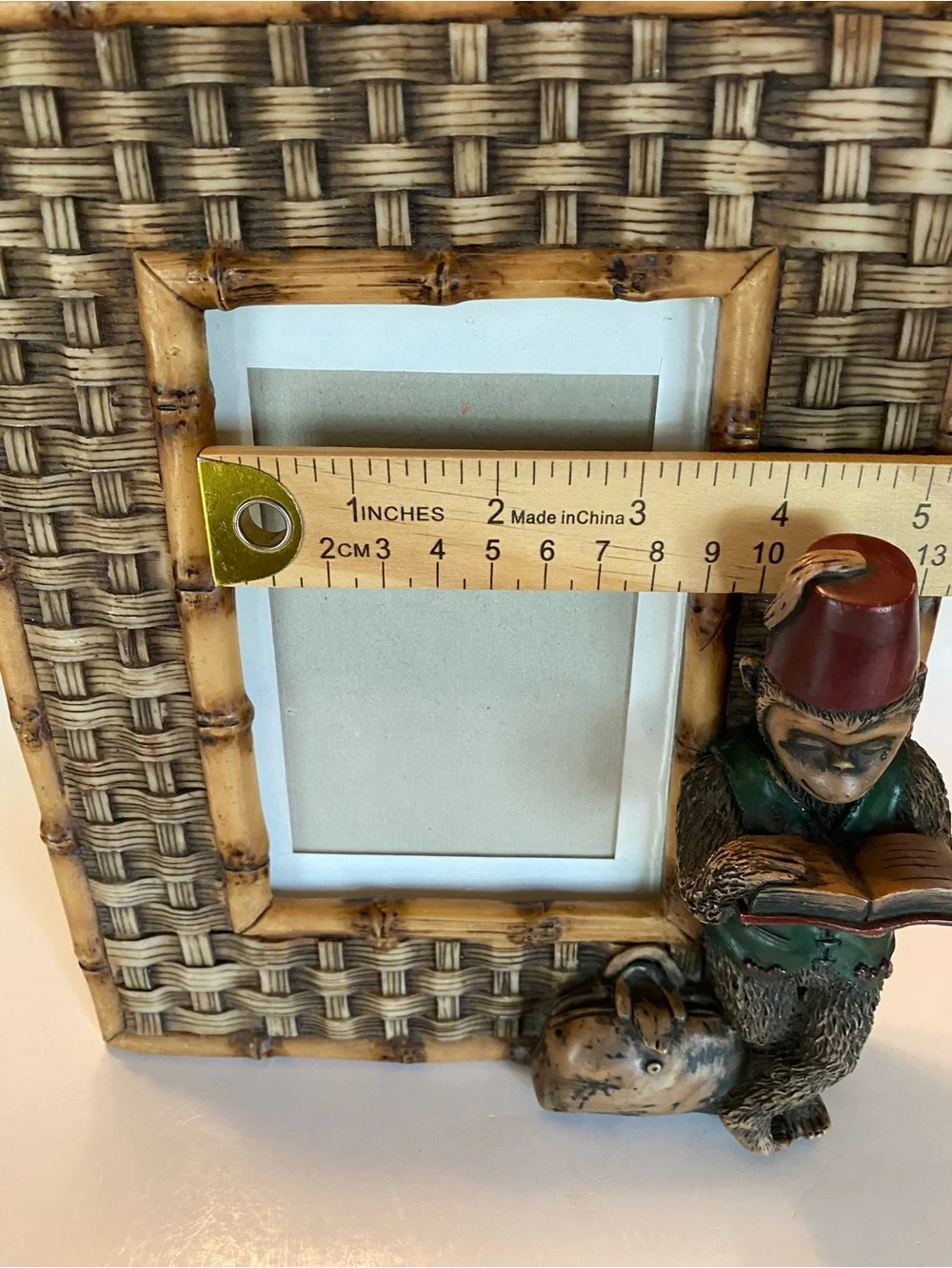 Hollywood Regency Building VTG Picture Frame Faux Bamboo Monkey Boho Tiki 3.5x5